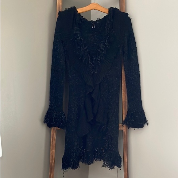 Anthropology Lapis Black Waterfall Ruffle Collar Long Knit Cardigan/Sweater
NWOT - Picture 2 of 10